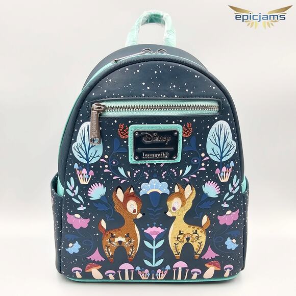 Loungefly Disney Bambi Folk Floral Green Mini Backpack Bag New - Picture 1 of 10